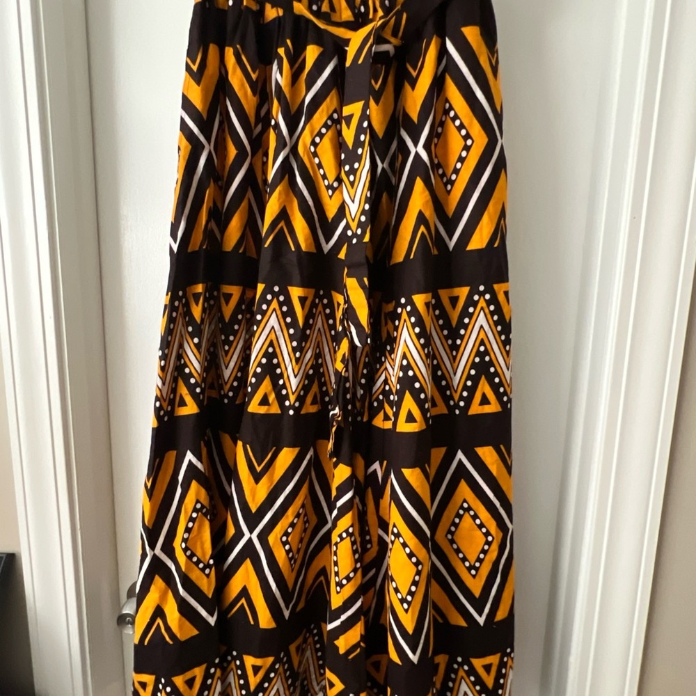 Vibrant Yellow and Brown Geometric Wide Leg gaucho Pants